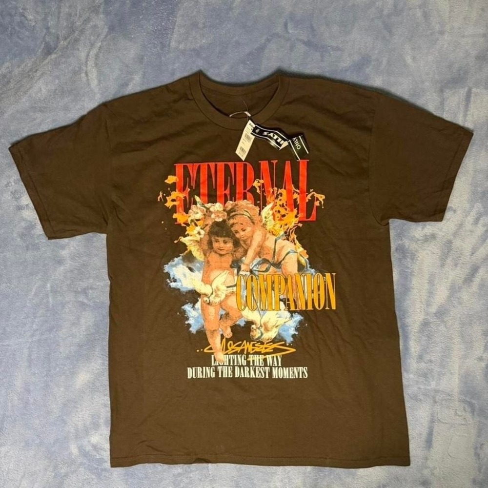 Eternal black graphic tee with‎ angel design, Size L new